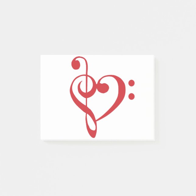 Music Heart Treble Bass Clef Heart - Scarlet Post-it Block (Framsida)