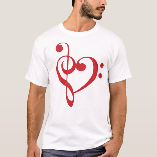Music Heart Treble Bass Clef Heart - Scarlet T Shirt (Framsida)