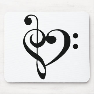 Music Heart Treble Bass Clef Heart - svart Musmatta