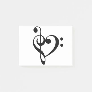 Music Heart Treble Bass Clef Heart - svart Post-it Block
