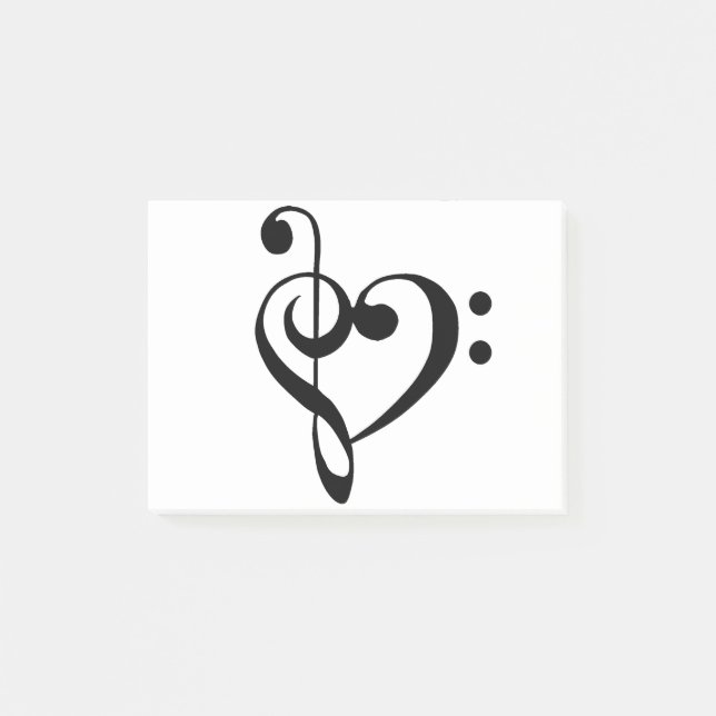 Music Heart Treble Bass Clef Heart - svart Post-it Block (Framsida)