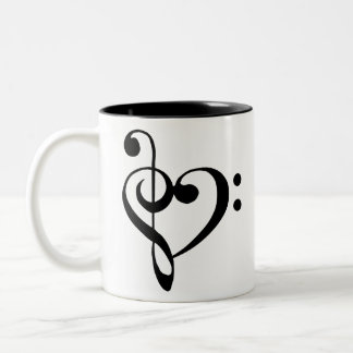 Music Heart Treble Bass Clef Heart - svart Två-Tonad Mugg