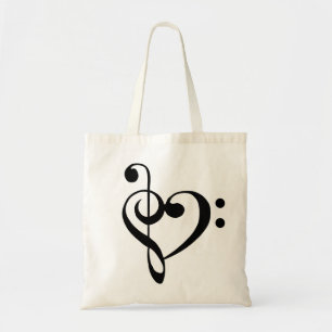 Music Heart Treble Bass Clef Heart - svart Tygkasse