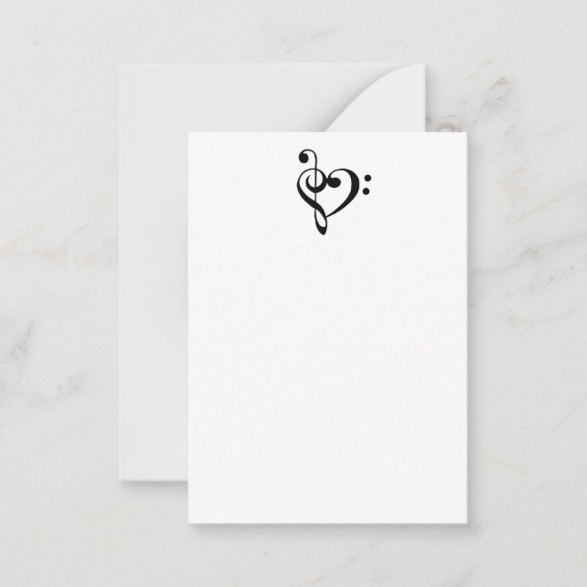 Music Heart Treble Clef Bass Clef Musician Anteckningskort (Framsida)