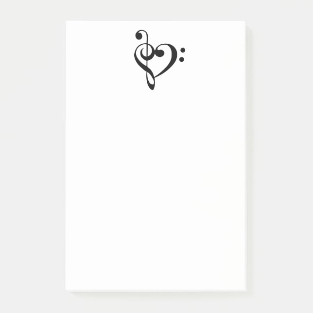 Music Heart Treble Clef Bass Clef Musician Post-it Block (Framsida)