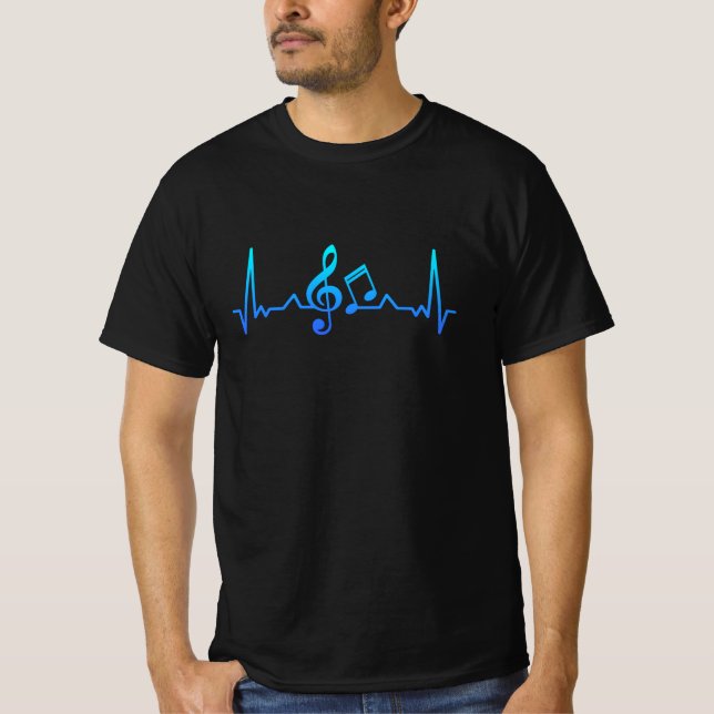 Music Heartslag piano och guitar Gift Pappa Mamma T Shirt (Framsida)