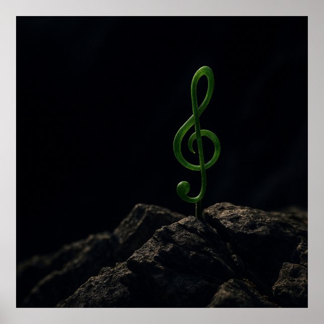 Music if Life - Treble Clef Plant på en Rocky Mou Poster (Framsidan)