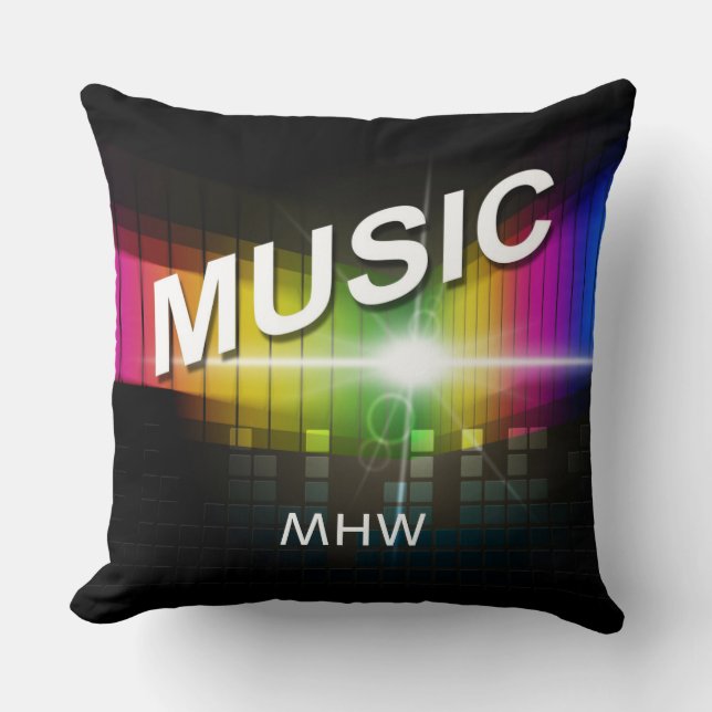 Music Illustration anpassningsbar monogram dekorat Kudde (Framsida)