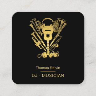 Music Instruments Event Organizer DJs Black Guld Fyrkantigt Visitkort