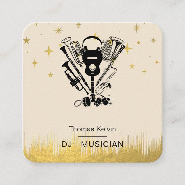 Music Instruments Event Organizer DJs Player Playe Fyrkantigt Visitkort (Framsida)