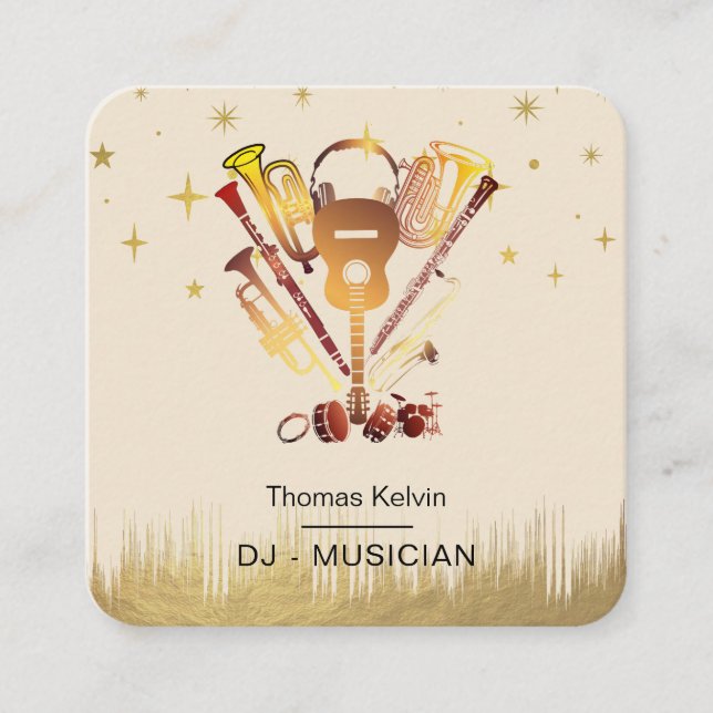 Music Instruments Event Organizer DJs Player Playe Fyrkantigt Visitkort (Framsida)