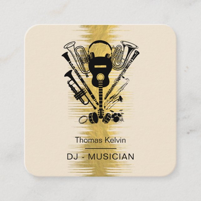 Music Instruments Event Organizer DJs Player Playe Fyrkantigt Visitkort (Framsida)