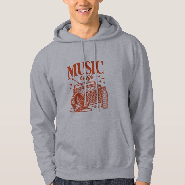 Music Is Life Vintage Design Hoodie (Framsida)