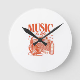Music Is Life Vintage Design Rund Klocka