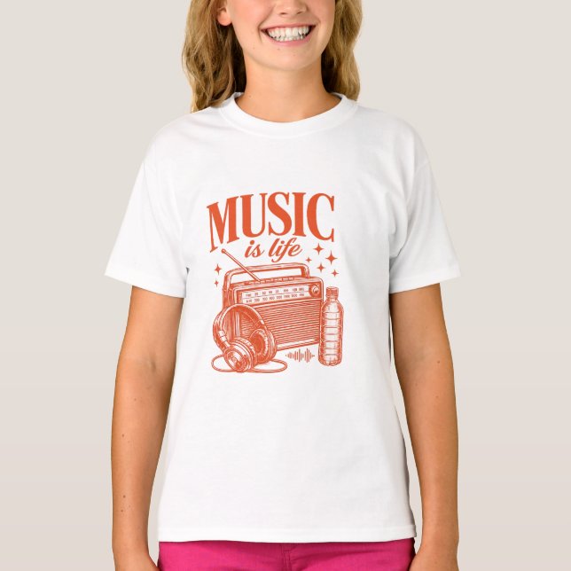 Music Is Life Vintage Design T Shirt (Framsida)