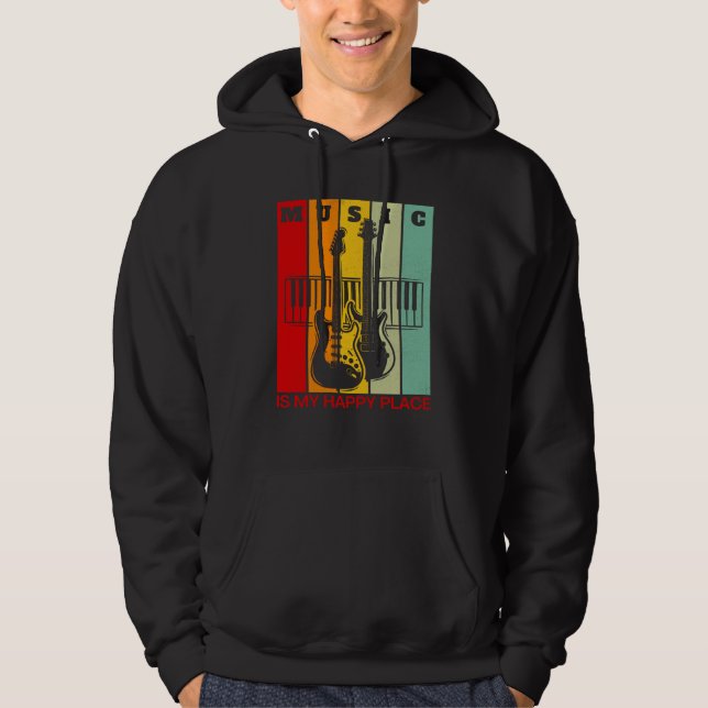 Music is My Happy Place Music Guitar Keyboards Pia Hoodie (Framsida)