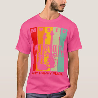 Music Is My Happy Place Music Lover Guitar Keyboar T Shirt