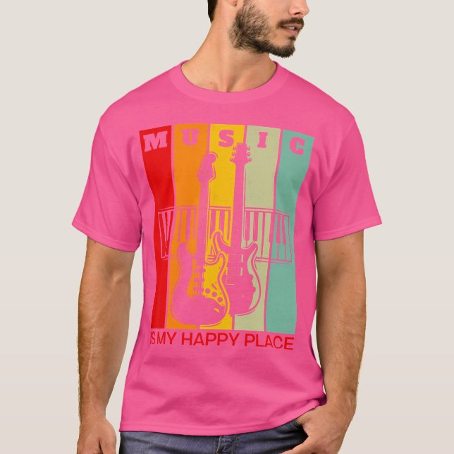Music Is My Happy Place Music Lover Guitar Keyboar T Shirt (Framsida)