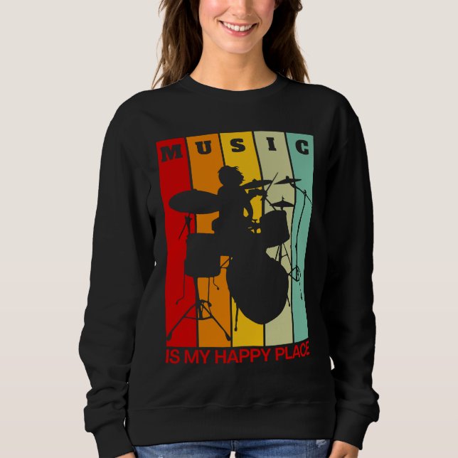 Music is My Happy Place Musician  Artists Drummer T Shirt (Framsida)