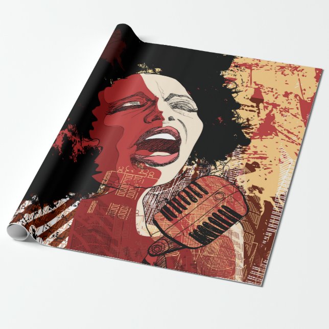 Music Jazz - afro american jazz singer på grunge b Presentpapper (Utrullad)