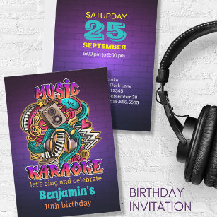 Music Karaoke graffiti stil Birthday-inbjudan Inbjudningar