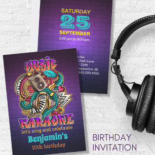 Music Karaoke graffiti stil Birthday-inbjudan Inbjudningar