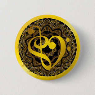 Music Kärlek Heart Symbol Clef Guld Mandala Art Knapp