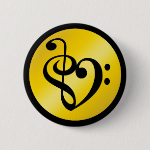 Music Kärlek Heart-symbolens Clef Notes i Guld Bla Knapp