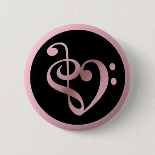 Music Kärlek Heart-symbolens Clef Notes i Ro Guld Knapp