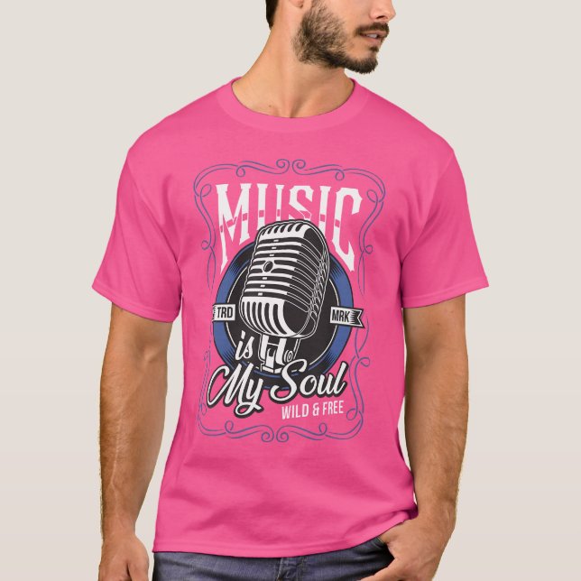 Music Kärlek Microphone Guitar T Shirt (Framsida)