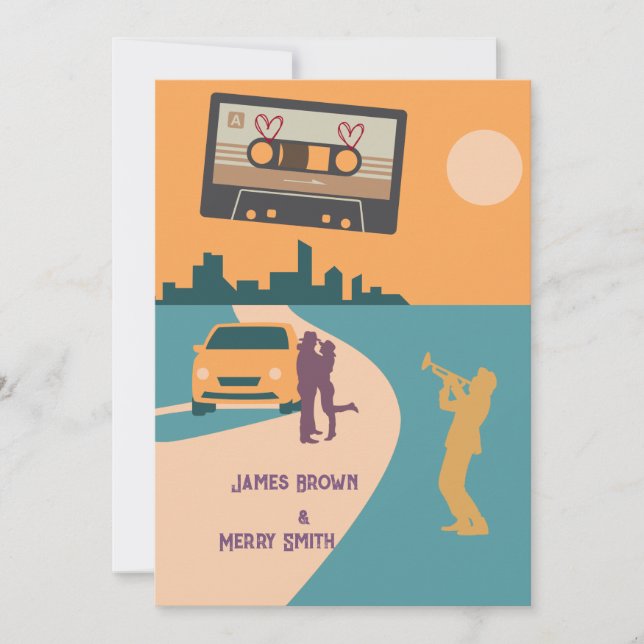 Music Kärlek Sång Cassette Orange City Bröllop Inbjudningar (Framsida)