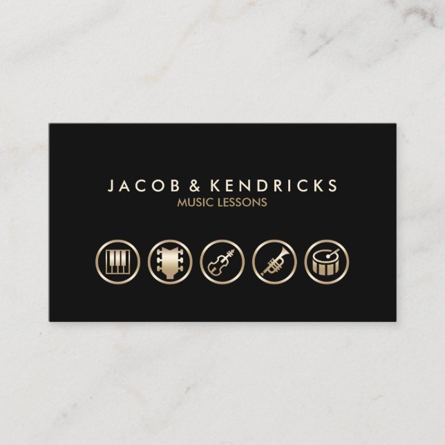 Music Lessons Gold Icons BusinessCard Visitkort (Framsida)