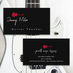 Music Lessons Red Guitar Black Visitkort