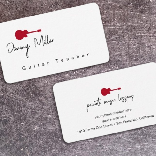 Music Lessons Red Guitar Visitkort (Skapare uppladdad)
