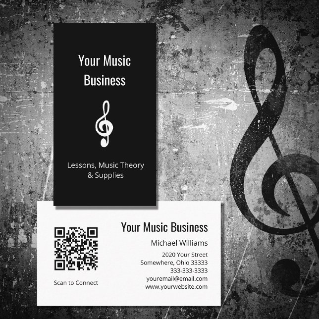 Music Lessons Simble Treble Clef QR-kod Black Visitkort (Skapare uppladdad)