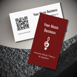 Music Lessons Treble Clef QR-kod enkel röd Visitkort