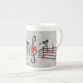 Music Love birds på Grått Musik noter Benporslin Mugg