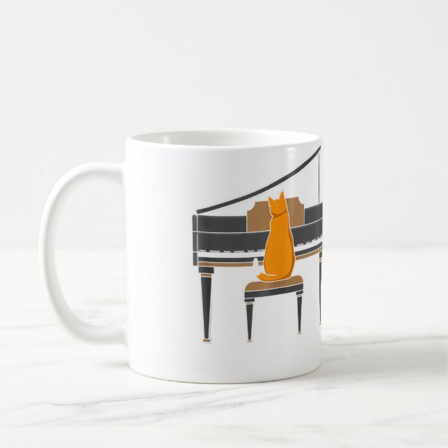 Music Lover Cat Playing Piano Kaffemugg (Vänster)