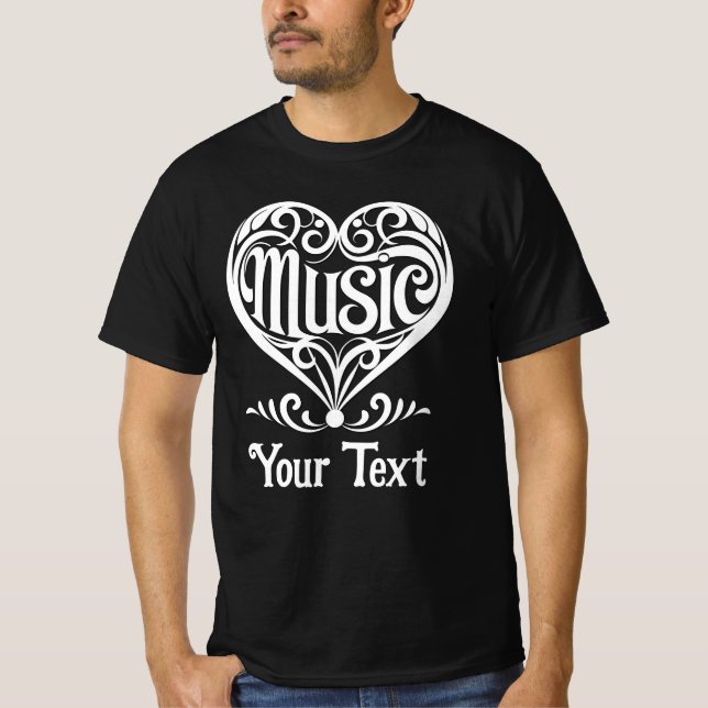Music Lover Elegant Scrolled Heart Personalized T Shirt (Framsida)