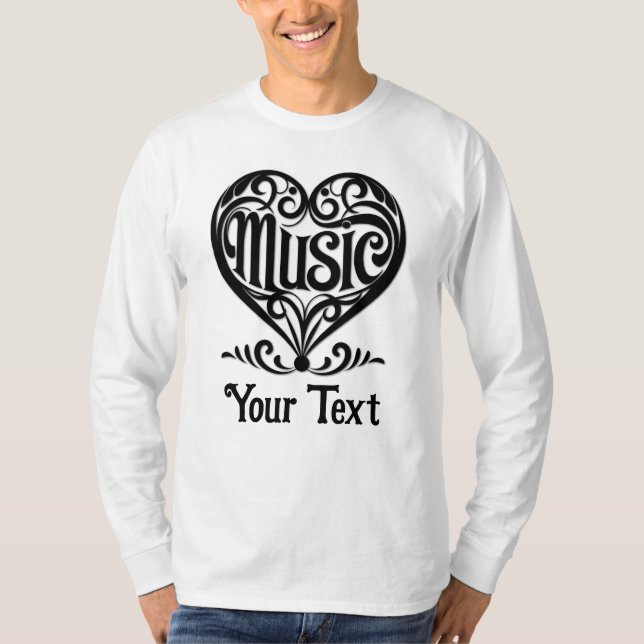 Music Lover Elegant Scrolled Heart Personalized T Shirt (Framsida)