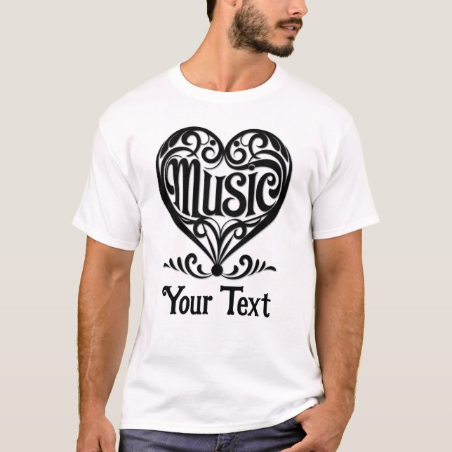 Music Lover Elegant Scrolled Heart Personalized T Shirt (Framsida)