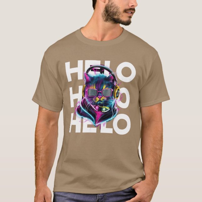 Music Loving Cat boy T Shirt (Framsida)