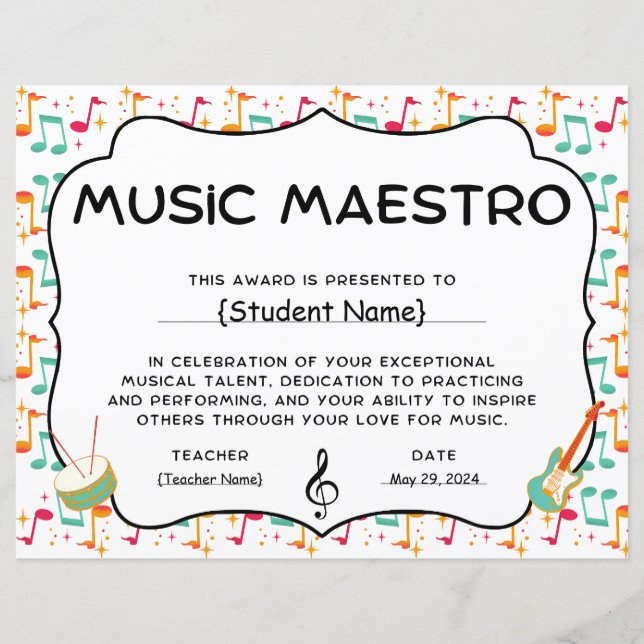 Music Maestro Student Recognition Award (Framsida)