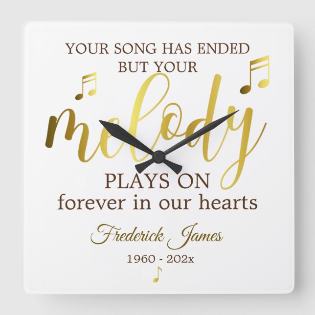 Music Memorial Melody Quote Fyrkantig Klocka (Framsida)