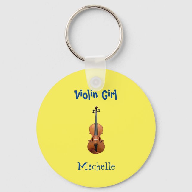 Music Monogram Violin Cute Gult Nyckelring (Framsida)