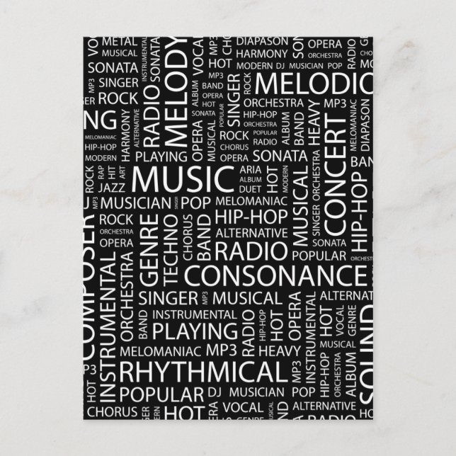 MUSIC mönster ord moln Vykort (Framsida)