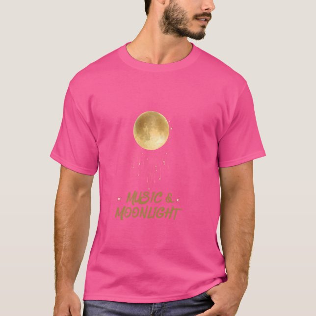 Music & Moonlight Golden Night Himmel T Shirt (Framsida)