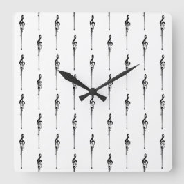 Music Motif Smälter Treble Clef Black and White Fyrkantig Klocka