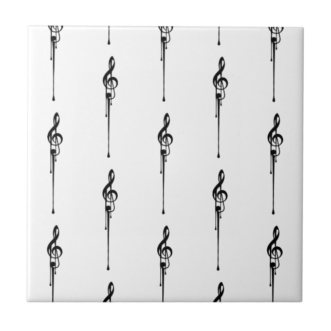 Music Motif Smälter Treble Clef Black and White Kakelplatta (Framsidan)