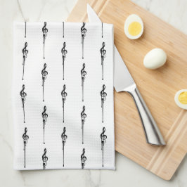 Music Motif Smälter Treble Clef Black and White Kökshandduk